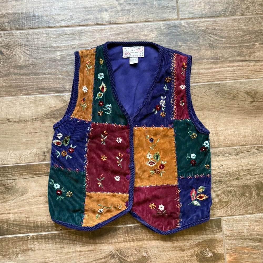 New Directions Women VTG Cottagecore Floral Patchwork Corduroy Vest,Multicolor,S - Picture 1 of 10